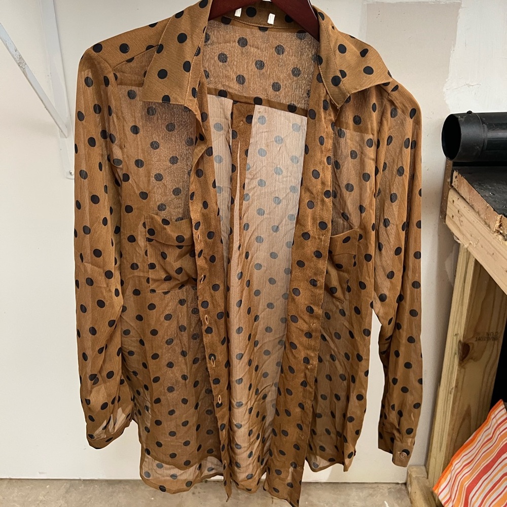 Brown Polka Dot Button Down Shirt in Medium